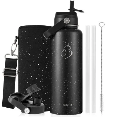 Buzio Duet Series Water Bottle with 2 Lids and Sleeve 1.2L - Starry Black